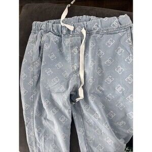 Tempo Paris Women Blue Denim Pants Large Elastic Waist With Drawstring